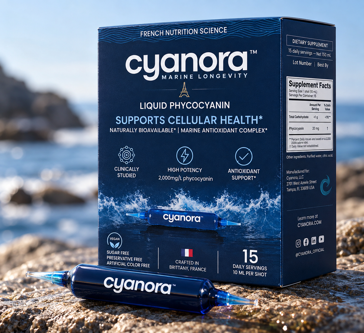 Cyanora Liquid Phycocyanin — 15 Daily Shots